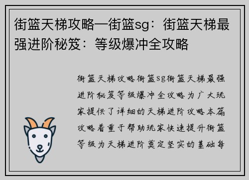 街篮天梯攻略—街篮sg：街篮天梯最强进阶秘笈：等级爆冲全攻略